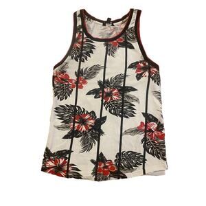 MENS DISTORTION HAWAIIAN FLORAL TEAL BLUE RED TANK TOP T-SHIRT SIZE M
